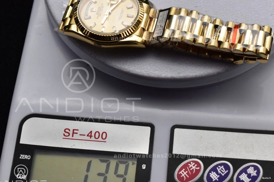 904L QF Stick Best Dial 36 on Gold DayDate YG with (Gain Weight) President vr3255 V5 Diamond Edition Steel Bracelet 1125